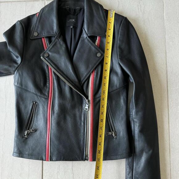 Joe’s Collection Moto Black Leather Jacket Red White Piping Size S - Picture 11 of 14